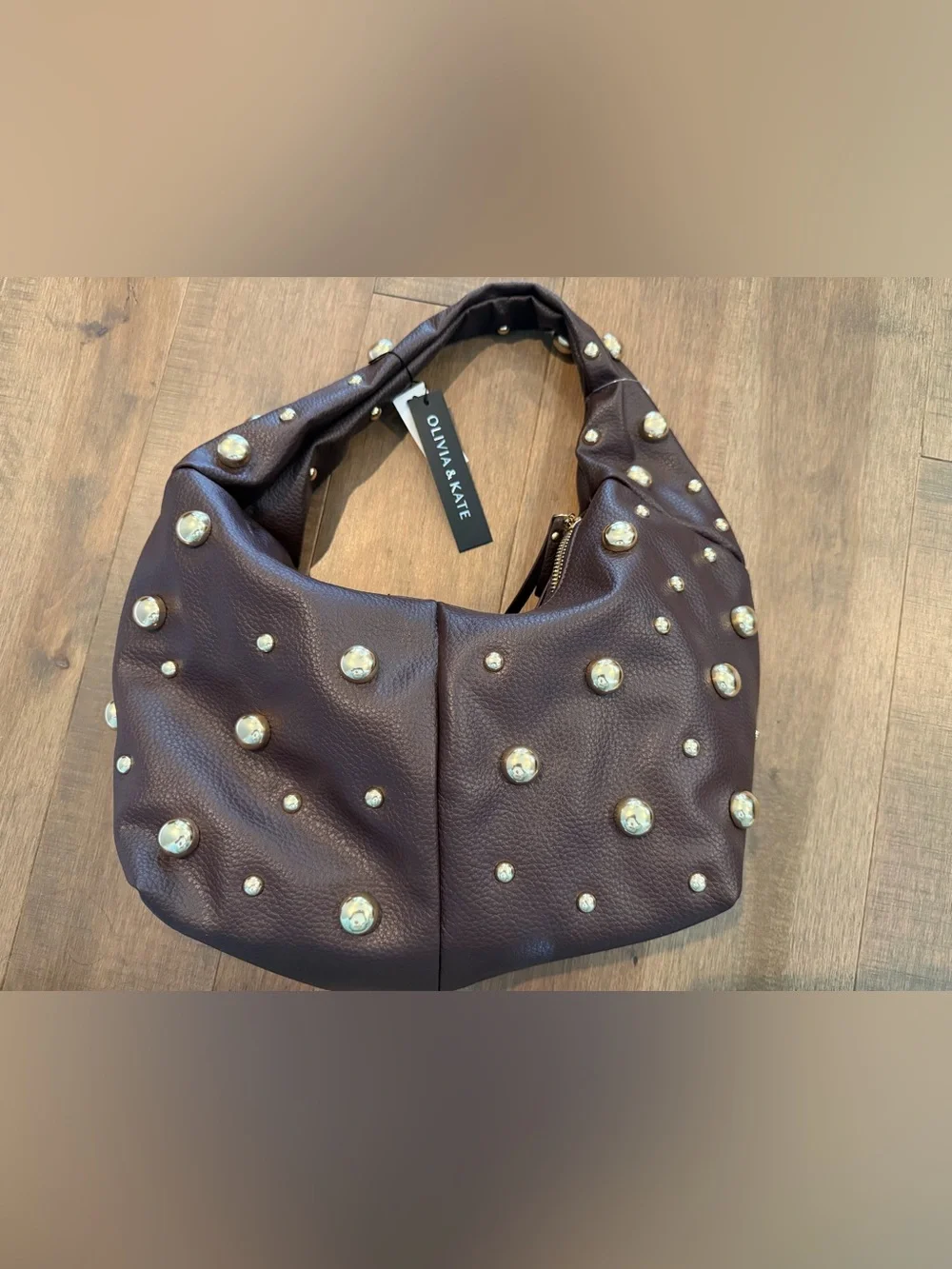 Olivia & Kate Brown Studded vegan leather Hobo Bag